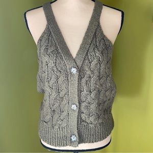 Pilcro Olive Cable Knit V-Neck Sweater